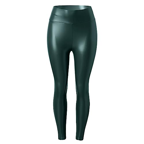 Leggins-Lederoptik-Schwarz, Leder Leggings Damen, High Waist Glanz Leggings Gefütterte Leder Leggings Schwarz Lederleggings-Lederhose Jeggings Thermo-Leggings Lederoptik Kunstlederhose Kunstleder von LCpddajlspig