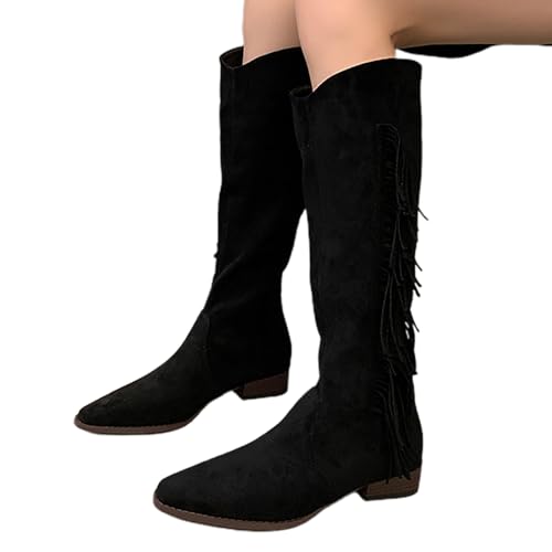 Stiefeletten-Damen-Mit-Absatz, Stiefel Damen Weiter Schaft, Weitschaftstiefel-Langschaftstiefel Schlupfstiefel Schwarz Cowboystiefel Hohe Stiefel Mit Absatz Damenstiefel Winterstiefel Long Boots von LCpddajlspig