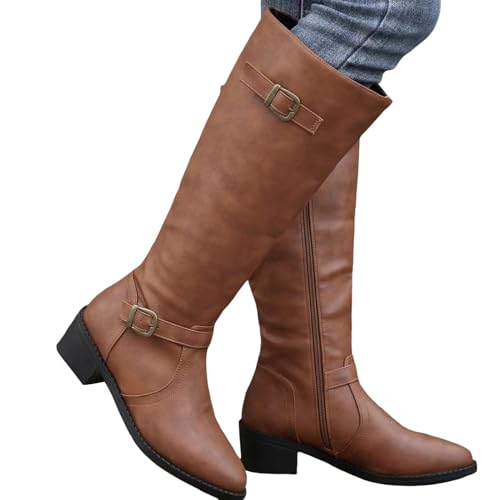 Stiefeletten-Damen-Mit-Absatz: Stiefel Damen Weiter Schaft Weitschaftstiefel-Langschaftstiefel Long Boots Schlupfstiefel Wildleder Damenstiefel Winterstiefel Hohe Stiefel Cowboystiefel Lederstiefel von LCpddajlspig