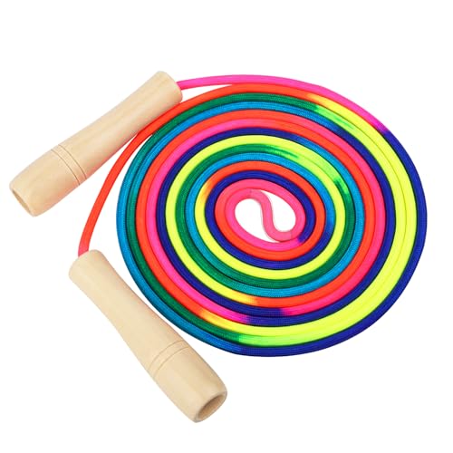 LDERFIV Springseil Kinder, 5 M Springseil für Kinder, Verstellbare Seilspringen Kinder mit Holzgriff, Regenbogen-Springseil für Jungen und Mädchen Fitness, Training, Spiel von LDERFIV