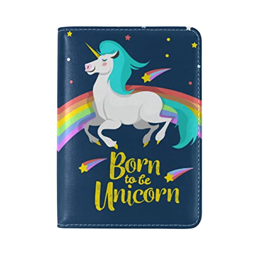 Einhorn Cartoon Baby Regenbogen Reisepass Reisepasshülle Ausweis Hülle Echtes Leder Hülle Schutzhülle für Reisen Männer Frauen von LDIYEU