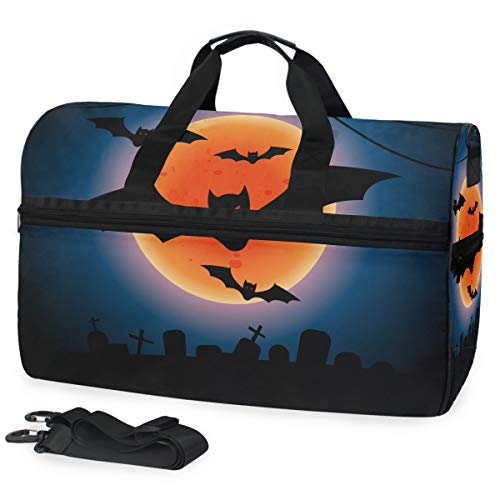 Halloween Fledermaus Mond Sporttasche Badetasche mit Schuhfach Reisetaschen Handtasche für Reisen Frauen Mädchen Männer von LDIYEU