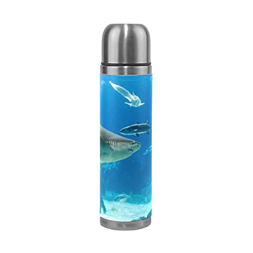 LDIYEU Haifisch Ozean Unterwasser Sport Wasserflasche Edelstahl Trinkflasche Thermoflasche Thermoskanne 500 ml Auslaufsichere Flasche Leder Verpackung Sportflasch LDIYEU Haifisch Ozean Unterwasser Sport Wasserflasche Edelstahl Trinkflasche Thermoflasche Thermoskanne 500 ml Auslaufsichere Flasche Leder Verpackung Sportflasch von LDIYEU