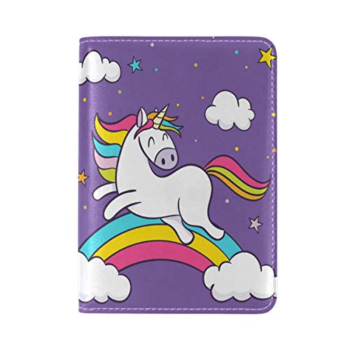 Regenbogen Einhorn Reisepass Reisepasshülle Ausweis Hülle Echtes Leder Hülle Schutzhülle für Reisen Männer Frauen von LDIYEU