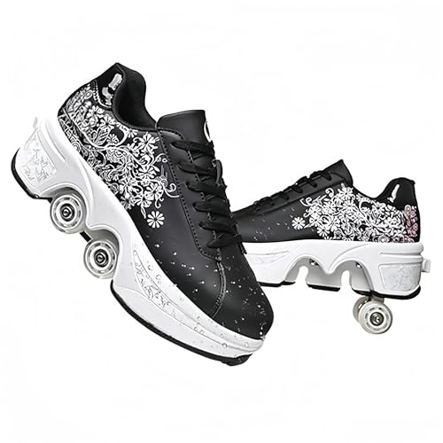 LDRFSE Rollschuh, Mädchen, Sneaker, Rollschuhe, Skateboardschuhe, Sneakers mit Rädern, Sport, Gymnastik, Mode, Mehrzweck-Kick-Roller, für Jungen und Mädchen, Black Pink Flower, 39 EU LDRFSE Rollschuh, Mädchen, Sneaker, Rollschuhe, Skateboardschuhe, Sneakers mit Rädern, Sport, Gymnastik, Mode, Mehrzweck-Kick-Roller, für Jungen und Mädchen, Black Pink Flower, 39 EU von LDRFSE