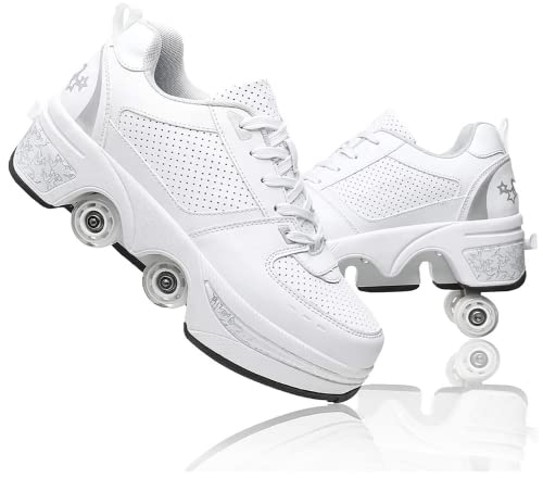LDRFSE Rollschuh, Mädchen, Sneaker, Rollschuhe, Skateboardschuhe, Sneakers mit Rädern, Sport, Gymnastik, Mode, Mehrzweck-Kick-Roller, für Jungen und Mädchen, Weiß / Silber., 34 EU LDRFSE Rollschuh, Mädchen, Sneaker, Rollschuhe, Skateboardschuhe, Sneakers mit Rädern, Sport, Gymnastik, Mode, Mehrzweck-Kick-Roller, für Jungen und Mädchen, Weiß / Silber., 34 EU von LDRFSE