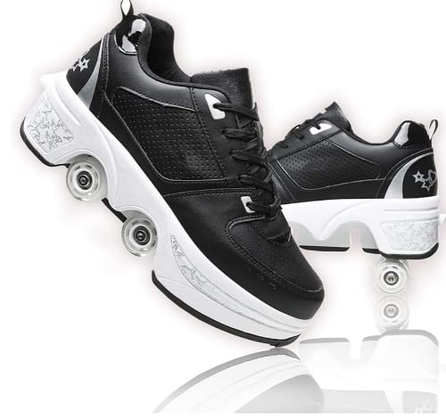 Schuhe mit Rollen, Rollschuhe Skateboard Schuhe Kinderschuhe Mit Rollen Skate Shoes Rollen Schuhe Sportschuhe Laufschuhe Sneakers Mit Rollen für mädchen Und Damen Black Silver von LDRFSE