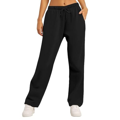 LDXEQIZ 2024 Neu Jogginghose Damen Elastizität High Waist Sporthosen Baggy Trainingshose Mit Kordelzug Lange Yoga Hosen Loose Freizeithose Casual Sweatpants Mit Tasche(Black,M) von LDXEQIZ