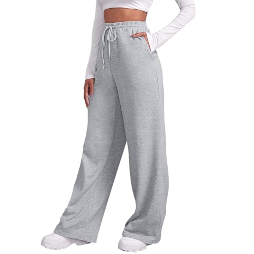 LDXEQIZ 2024 Neu Jogginghose Damen Elastizität High Waist Sporthosen Baggy Trainingshose Mit Kordelzug Lange Yoga Hosen Loose Freizeithose Casual Sweatpants Mit Tasche(Gray,L) von LDXEQIZ