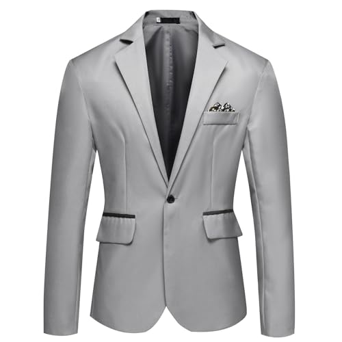 LDXEQIZ Anzugjacken Herren Sportlich Leicht Anzüge Business Elegant Kurz Blazer Freizeit Sakkos Mit One Tasten Herbst Winter Mäntel Für Hochzeit, Festival,Party(Gray,3XL) von LDXEQIZ