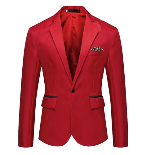 LDXEQIZ Anzugjacken Herren Sportlich Leicht Anzüge Business Elegant Kurz Blazer Freizeit Sakkos Mit One Tasten Herbst Winter Mäntel Für Hochzeit, Festival,Party(Red,5XL) von LDXEQIZ