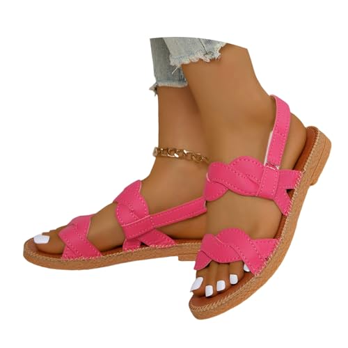 LDXEQIZ Damen Flache Sandalen Vintage Römische Sandals Sommer Offene Zehe Zehentrenner Sandaletten Bohemian Flip Flops Casual Große Größe Strandschuhe(Pink,41 EU) von LDXEQIZ