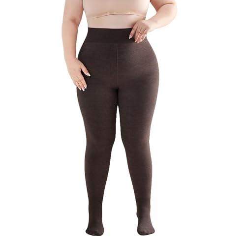 LDXEQIZ Damen Große Größe Thermo Leggings 430g Fleece Gefüttert Strumpfhose Elastische Hoher Taille Jogginghose Warm Lammsamt Sportleggins Dicke Baumwollhose Für Mutter(Brown,XL) von LDXEQIZ