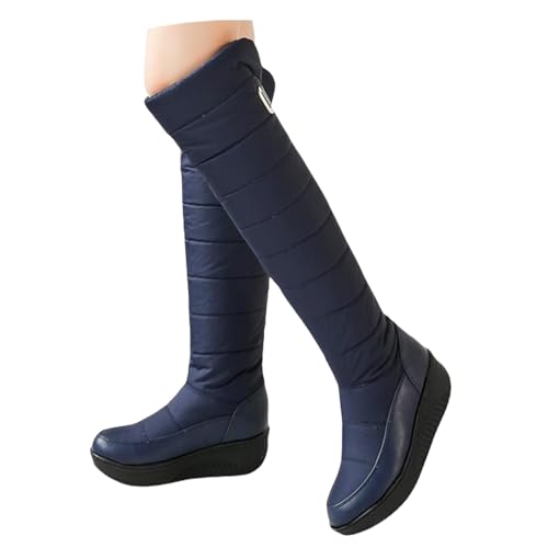 LDXEQIZ Damen Langschaft Schneestiefel wasserdichte Daunentuch Overknee Boots Warm Plüsch Gefüttert Schnürstiefel Herbst Winter Plateau Baumwoll Schuhe Für Outdoor(38 EU) von LDXEQIZ