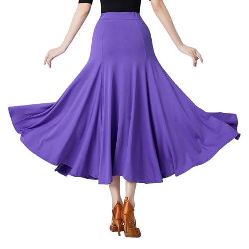 LDXEQIZ Damen Latin Tanz Rock Big Swing Schlitz Dance Kurzer Skirt Für Walzer, Tango, Jazz, Salsa, Rumba,Elastizität Taille Tanzkleid Für Ballroom(Purple,XX-Large) von LDXEQIZ