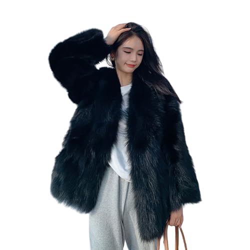 LDXEQIZ Elegant Kunstpelz Mantel Für Damen Herbst Winter Langarm Faux Fur Cardigan Kurz Warm Teddy Fleece Coat Flauschige Plüsch Outwear Freizeit Faux Pelz Oberbekleidung(XL) von LDXEQIZ