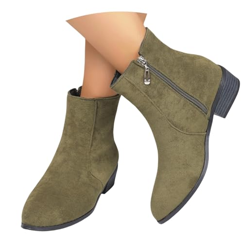 LDXEQIZ Große Größe Stiefeletten Damen Chelsea Kurz Stiefel Mit Blockabsatz Vintage Wildleder Ankle Boots Fashion Pointed Toe Booties Herbst Winter Lässige Knöchel Schuhe(Green,41 EU) von LDXEQIZ