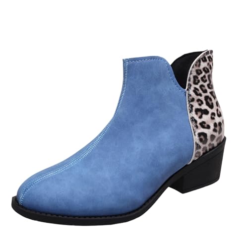 LDXEQIZ Große Größe Stiefeletten Damen Vintage Kurz Stiefel Mit Leopardenmuster Blockabsatz Ankle Boots Wildleder Booties Mit Reißverschluss Freizeit Knöchel Schuhe Für Outdoor, Party(Blue,39 EU) von LDXEQIZ