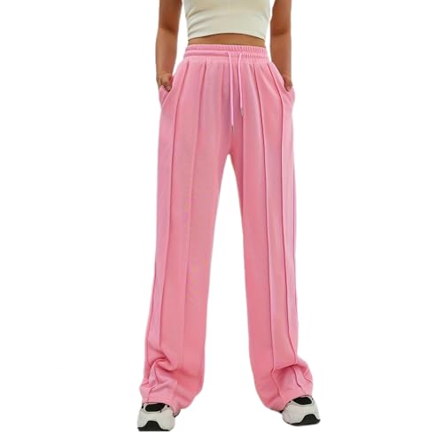 LDXEQIZ Herbst Jogginghose Damen Baggy Sporthosen Lange Yoga Hosen Elastizität High Waist Trainingshose Mit Kordelzug Loose Freizeithose Casual Sweatpants Hip-Hop Laufhosen Mit Tasche(Pink,XX-Large) von LDXEQIZ