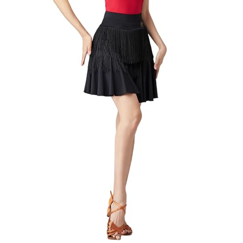 LDXEQIZ Latein Tanz Kleidung Damen 2-Stufige Fransen Tanzröcke Für Rumba Samba Tango Jazz,Big Swing Rüschen Dance Skirt Erwachsene Tanz Kostüm Für Ballsaal,Training, Wettbewerb(XL) von LDXEQIZ