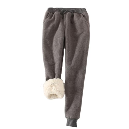 LDXEQIZ Warme Jogginghose Damen Fleece Gefütterte High Waist Lange Sporthosen Winter Thermo Freizeithose Einfarbig Sweathose Mit Taschen Trainingshose Für Outdoor(Gray,L) von LDXEQIZ