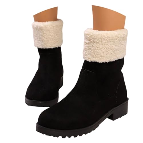 LDXEQIZ Winter Stiefeletten Damen Warm Kurz Stiefel Mit Plüschkragen Vintage Wildleder Ankle Boots Pull-on Schneestiefel Große Größe Knöchel Schuhe Für Outdoor(38 EU) von LDXEQIZ