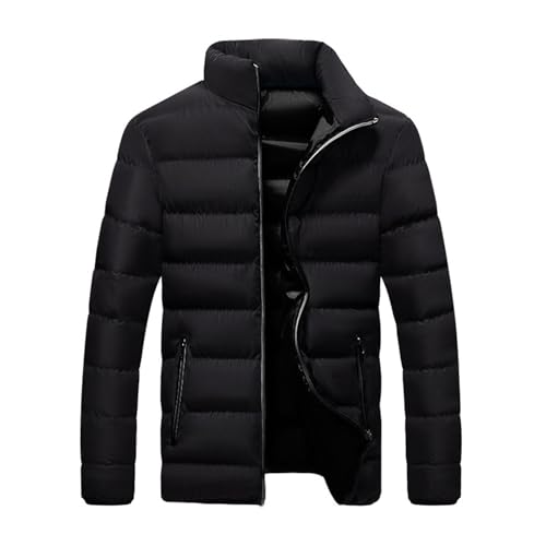 LDXEQIZ Winterjacke Herren Daunenjacke Mit Reißverschluss Warm Steppjacke Leichte Bequeme Puffer Jacken Baumwolle Mäntel Mit Stehkragen Basic Übergangsjacke Outdoor Softshelljacke(Black,XL) von LDXEQIZ