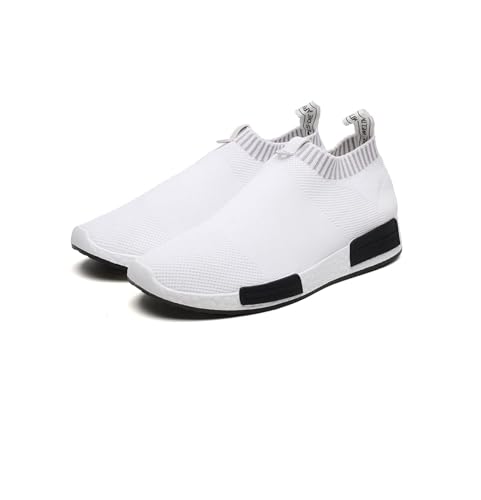 Slip-On-Sneakers FüR Herren Ohne SchnüRsenkel, Leichtes, Atmungsaktives Slip-On, Walking-Sockenschuhe, Lauf-Walking-Fitnessschuhe (38,Weiß) von LDZJHTYY