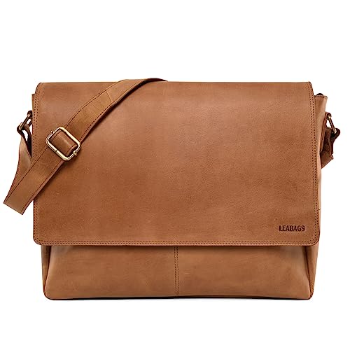 LEABAGS Messenger Bag, Acapulco Echtleder Aktentasche Herren & Damen, Leder Laptoptasche bis 15 Zoll, Umhängetasche mit Schultergurt 39 x 30 x 11 cm von LEABAGS