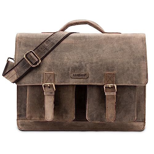 LEABAGS Leder Aktentasche Herren & Damen I Echtleder Laptoptasche bis 15 Zoll I Umhängetasche mit Schultergurt I Schultertasche I Messenger Bag I Arbeitstasche I Lehrertasche I Vintage Graubraun LEABAGS Leder Aktentasche Herren & Damen I Echtleder Laptoptasche bis 15 Zoll I Umhängetasche mit Schultergurt I Schultertasche I Messenger Bag I Arbeitstasche I Lehrertasche I Vintage Graubraun von LEABAGS