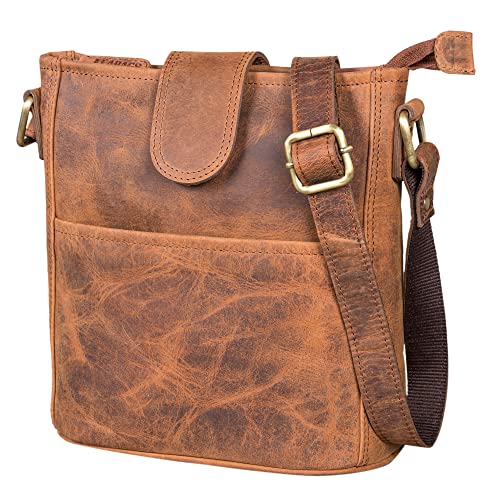 LEABAGS Leder Handtasche Damen I Premium Echtleder Umhängetasche I Damen Schultertasche I Damentasche I Tragetasche für Arbeit Uni Schule Freizeit I Größe M (24 x 23 x 6 cm) I Fox von LEABAGS