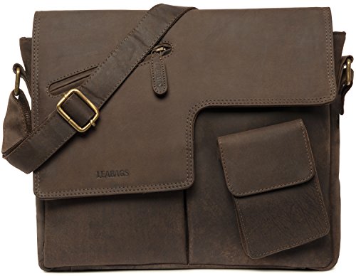 LEABAGS Leder Umhängetasche Herren & Damen I Echtleder Laptoptasche bis 13 Zoll I Messenger Bag mit Schultergurt I Schultertasche I Arbeitstasche I Tragetasche I Handtasche I Nature Dunkelbraun von LEABAGS