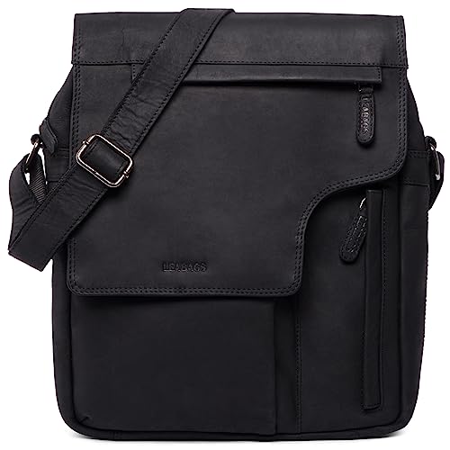 LEABAGS Leder Umhängetasche Herren & Damen I Echtleder Laptoptasche bis 13 Zoll I Messenger Bag mit Schultergurt I Schultertasche I Arbeitstasche I Tragetasche I Handtasche I Nature Schwarz von LEABAGS