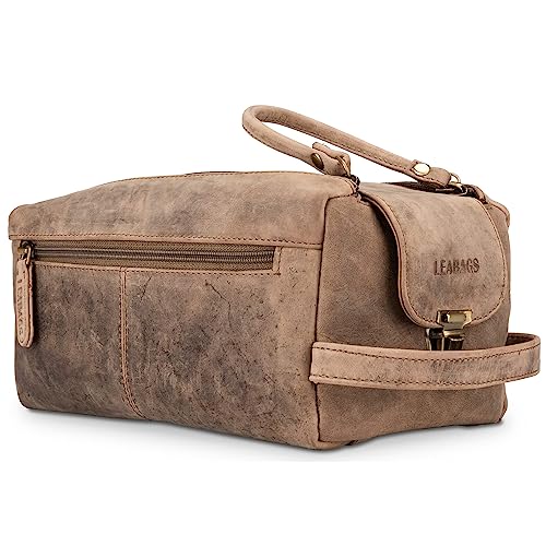 LEABAGS großer Leder Premium Kulturbeutel Damen & Herren I Kulturtasche für Männer & Frauen I Geräumige Kosmetiktasche I Wachtasche I Beauty Case I Waschbeutel I Vintage Graubraun LEABAGS großer Leder Premium Kulturbeutel Damen & Herren I Kulturtasche für Männer & Frauen I Geräumige Kosmetiktasche I Wachtasche I Beauty Case I Waschbeutel I Vintage Graubraun von LEABAGS