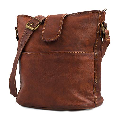 LEABAGS Nicola Damen Handtasche aus echtem Leder im Vintage Look I Umhängetasche I Ledertasche I Schultertasche I 23x6x24cm I Braun von LEABAGS