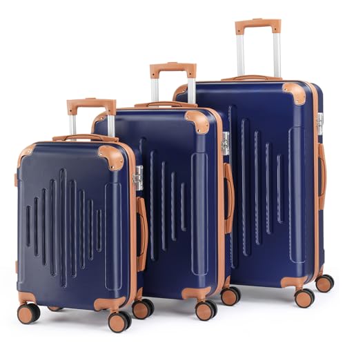 LEADZM Kofferset 3 teilig, Reisekoffer Set mit Eckenschutz, Koffer Set Hartschalen-Trolley aus ABS mit Teleskopgriff, Handgepäck, Kontrastfarben-Design (Dunkelblau) von LEADZM