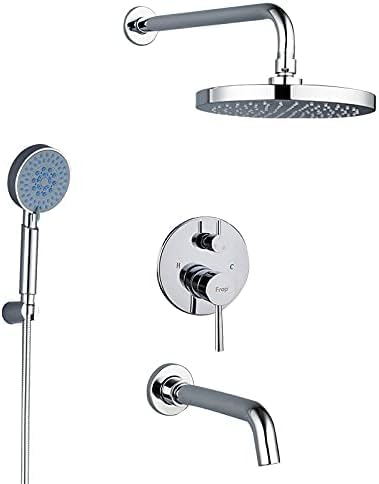 LEAOXHEY Badezimmer-Duscharmatur, runder ABS-Duschkopf, Badewannen-Duschmischer, Wasserhahn-Set mit Handbrause, Wandmontage, Duschsystem-Arm von LEAOXHEY