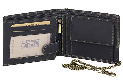 LEAS MCL Bikerbörse Trucker im Querformat mit Kette Vintage-Stil in Echt-Leder, schwarz - LEAS Chain-Series LEAS MCL Bikerbörse Trucker im Querformat mit Kette Vintage-Stil in Echt-Leder, schwarz - LEAS Chain-Series von LEAS MCL