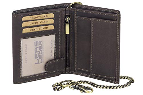 LEAS MCL Bikerkombibörse im Hochformat mit Kette Trucker Vintage-Stil in Echt-Leder, braun - LEAS Chain-Series LEAS MCL Bikerkombibörse im Hochformat mit Kette Trucker Vintage-Stil in Echt-Leder, braun - LEAS Chain-Series von LEAS MCL