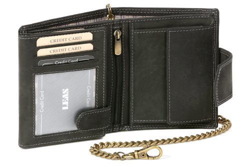 LEAS Kettenbörse Bikerbörse mit Kette Bikerkombibörse Trucker im Hochformat mit Außenverschlussknopf MCL im Vintage-Stil in Echt-Leder, schwarz LEAS Kettenbörse Bikerbörse mit Kette Bikerkombibörse Trucker im Hochformat mit Außenverschlussknopf MCL im Vintage-Stil in Echt-Leder, schwarz von LEAS