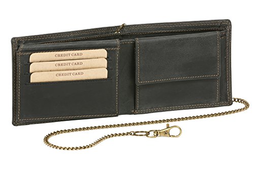 LEAS MCL Bikerkombibörse mit Klappe extra dünn und Kette im Querformat Vintage in Echt-Leder, schwarz - LEAS Chain-Series LEAS MCL Bikerkombibörse mit Klappe extra dünn und Kette im Querformat Vintage in Echt-Leder, schwarz - LEAS Chain-Series von LEAS MCL