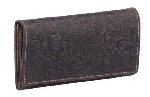 LEAS Damenlangbörse mit Floralen-Muster geprägt Echt-Leder, dunkelbraun Vintage-Collection LEAS Damenlangbörse mit Floralen-Muster geprägt Echt-Leder, dunkelbraun Vintage-Collection von LEAS