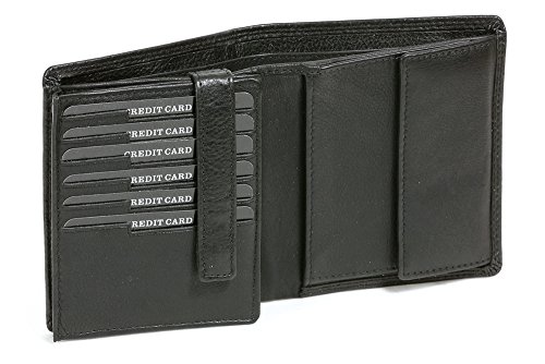 LEAS Kombibörse mit RFID Schutz im Hochformat mit Klappe für viele Karten Echt-Leder, schwarz Escalera-Edition von LEAS