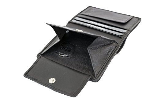 LEAS Minibörse extra flach im Hochformat dünn, flaches Portemonnaie mit RFID Schutz, Block Folie mit Geschenk Box Echt-Leder, schwarz von LEAS
