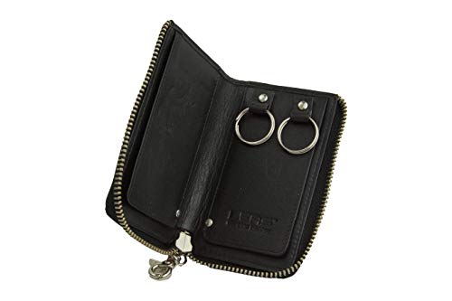RFID Schlüsselgeldbörse und Schlüsseltasche mit Ringen gegen Datendiebstahl mit Reißverschluss rundherum LEAS in Echt-Leder, schwarz - Special Edition von LEAS