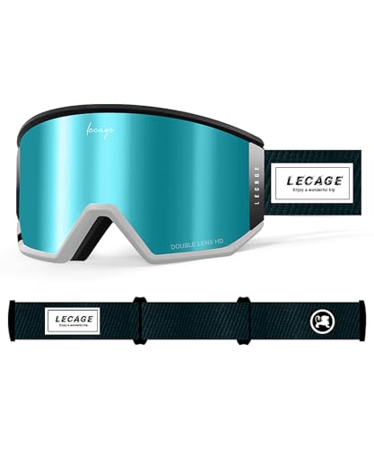 LECAGE Magnetische Skibrille Damen für Brillenträger Anti-Nebel Snowboard Brille Wechselgläser HD UV-Schutz Ski Brille Helmkompatible Schneebrille für Skifahren Winter (Blau & Schwarz) von LECAGE