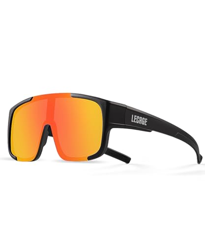 LECAGE Polarisierte Sonnenbrille für Brillenträger Fit Over Brille UV400 Schutz Fahrradbrille Herren Damen Ultra Leicht Sportbrille für Radfahren, Angeln, Wandern, Golfen, Laufen (Schwarz + Rot) von LECAGE