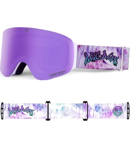 LECAGE Rahmenlose Aufklappbare Skibrille für Brillenträger mit Magnetischer Snowboard Brille Anti-Nebel Schneebrille UV Schutz Skibrille Verspiegelt für Herren Damen (Lila) von LECAGE