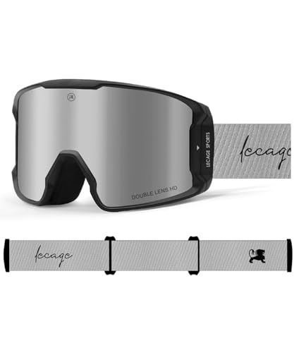 LECAGE Skibrille Herren mit Wechselglas OTG Anti-Nebel Snowboard Brille mit Magnetische HD UV-Schutz Ski Brille für Brillenträger Kompatibler Helm Schneebrille für Winter Skifahren (Silber & Schwarz) von LECAGE