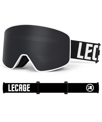 LECAGE Skibrille Magnetische Wechselgläser Anti-Beschlag Skibrille für Brillenträger Herren Damen Großes Sichtfeld Snowboard Brille Ski brille UV-Schutz Schneebrille Kompatibler Helm (Weiß-Schwarz) von LECAGE